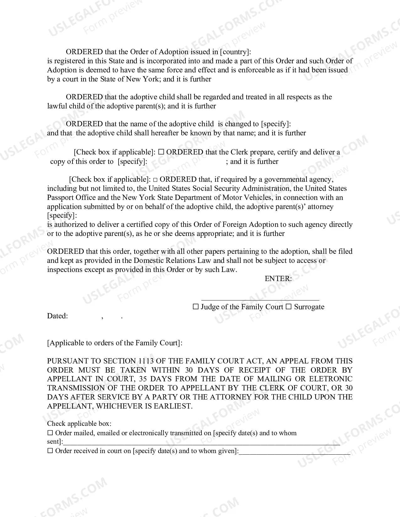 Preview Order of Foreign Adoption and Name Change