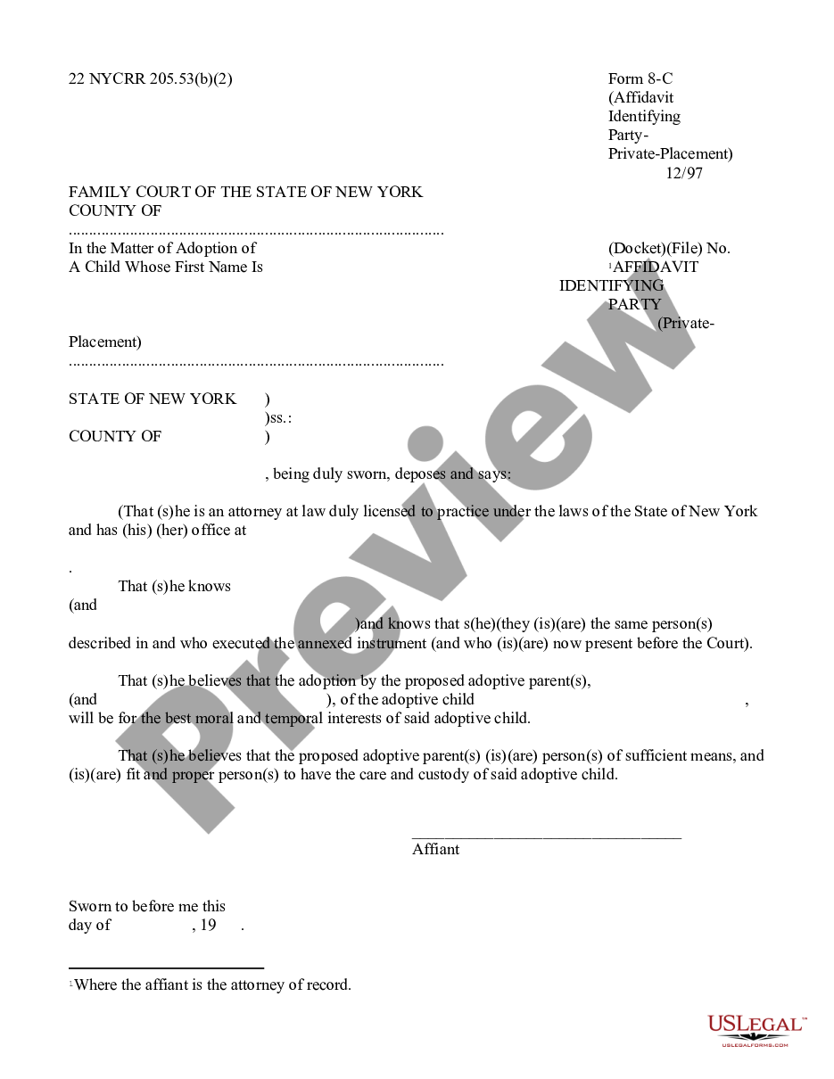 form Affidavit Identifying Party - Private-Placement - For Attorney of Record preview