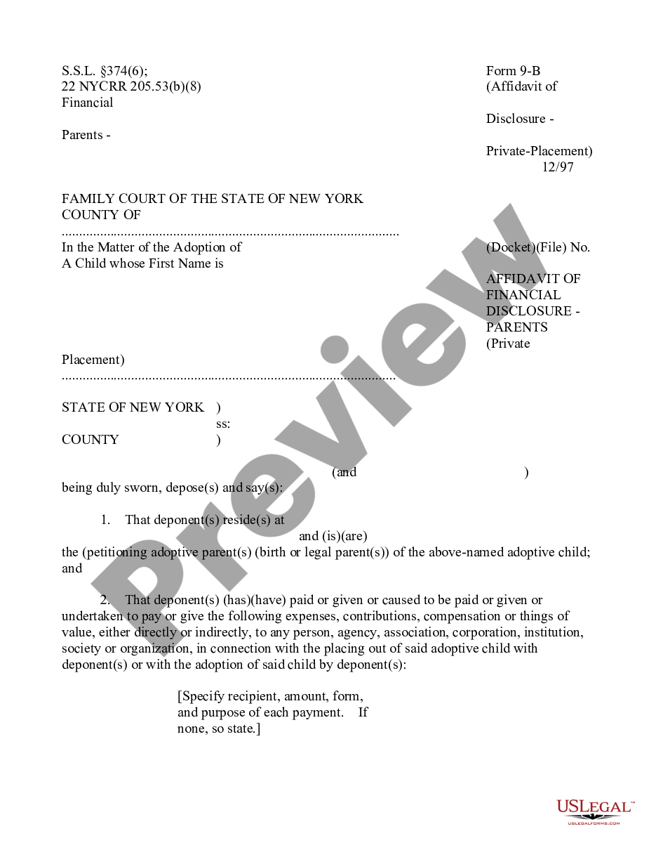 page 0 Affidavit of Financial Disclosure - Parents - Private-Placement preview