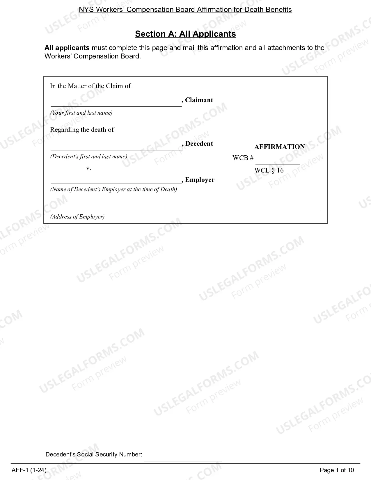 Preview Affidavit For Death Benefits