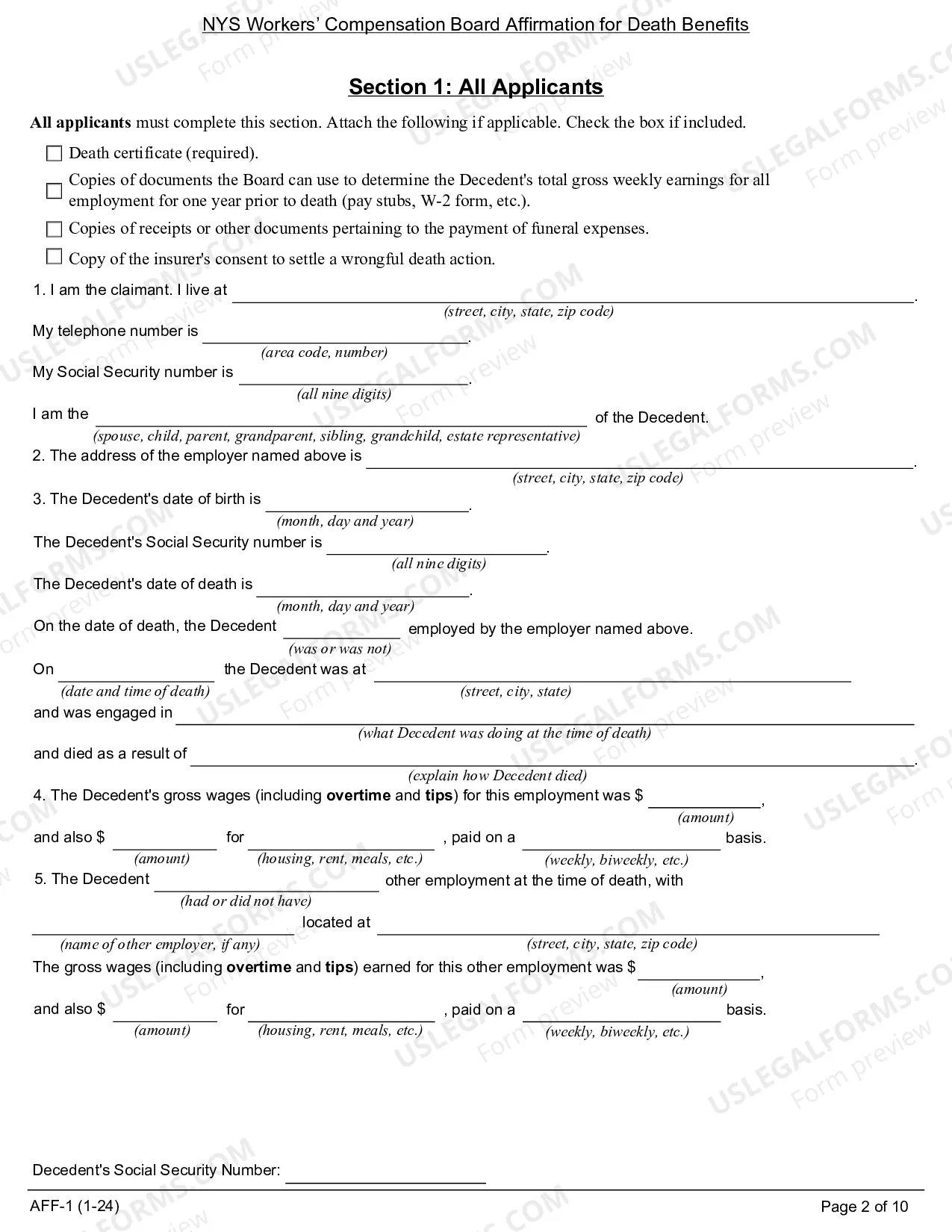 Preview Affidavit For Death Benefits