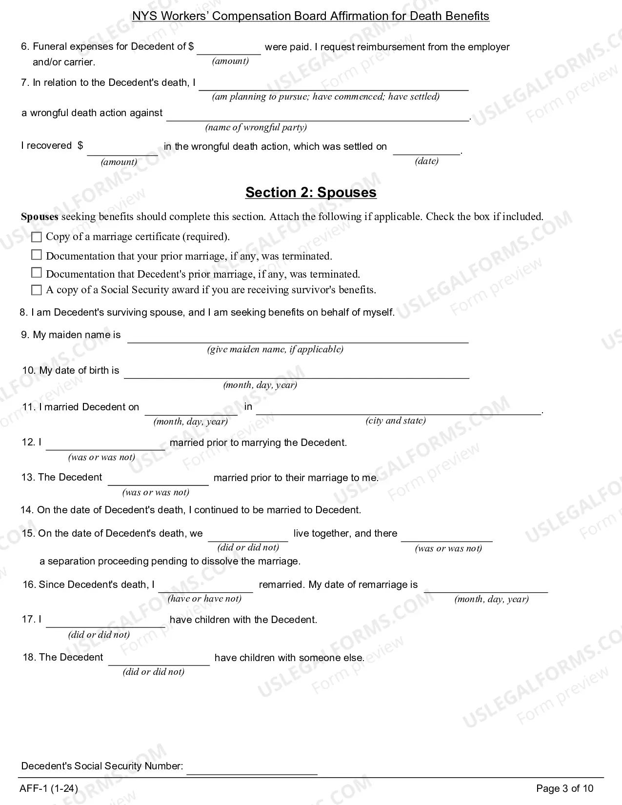 Preview Affidavit For Death Benefits