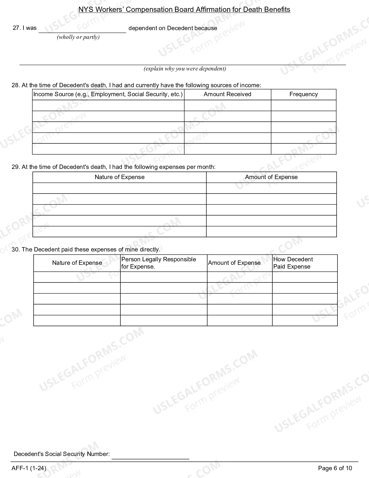 Preview Affidavit For Death Benefits