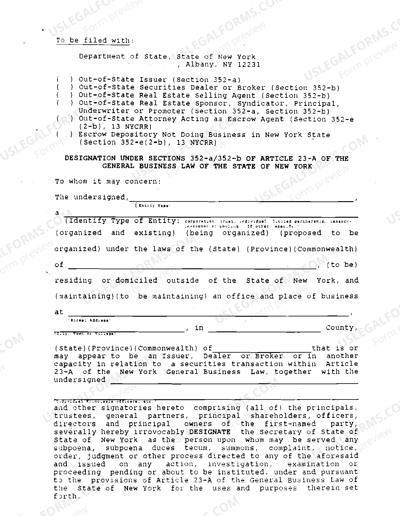 Preview Instructions For Filing Designation of Secretary of State