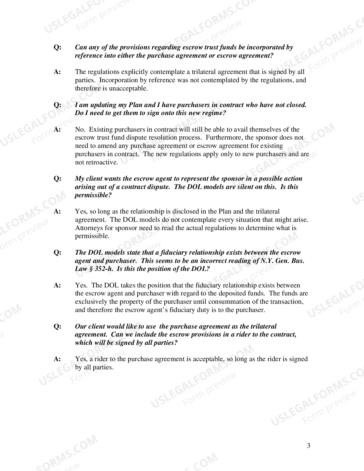 Preview Memo Regarding FAQ for Escrow Regulations 2013