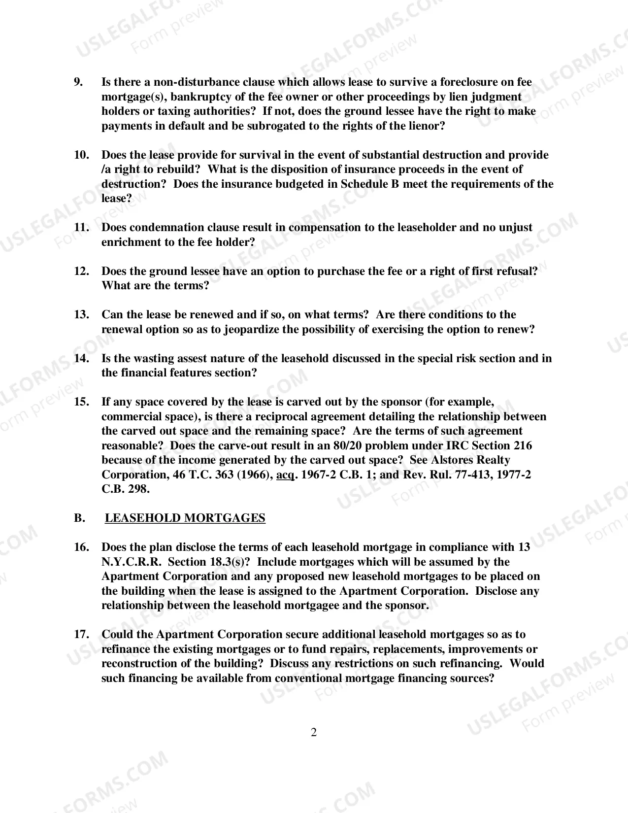 Preview Leasehold Coop Questionnaire