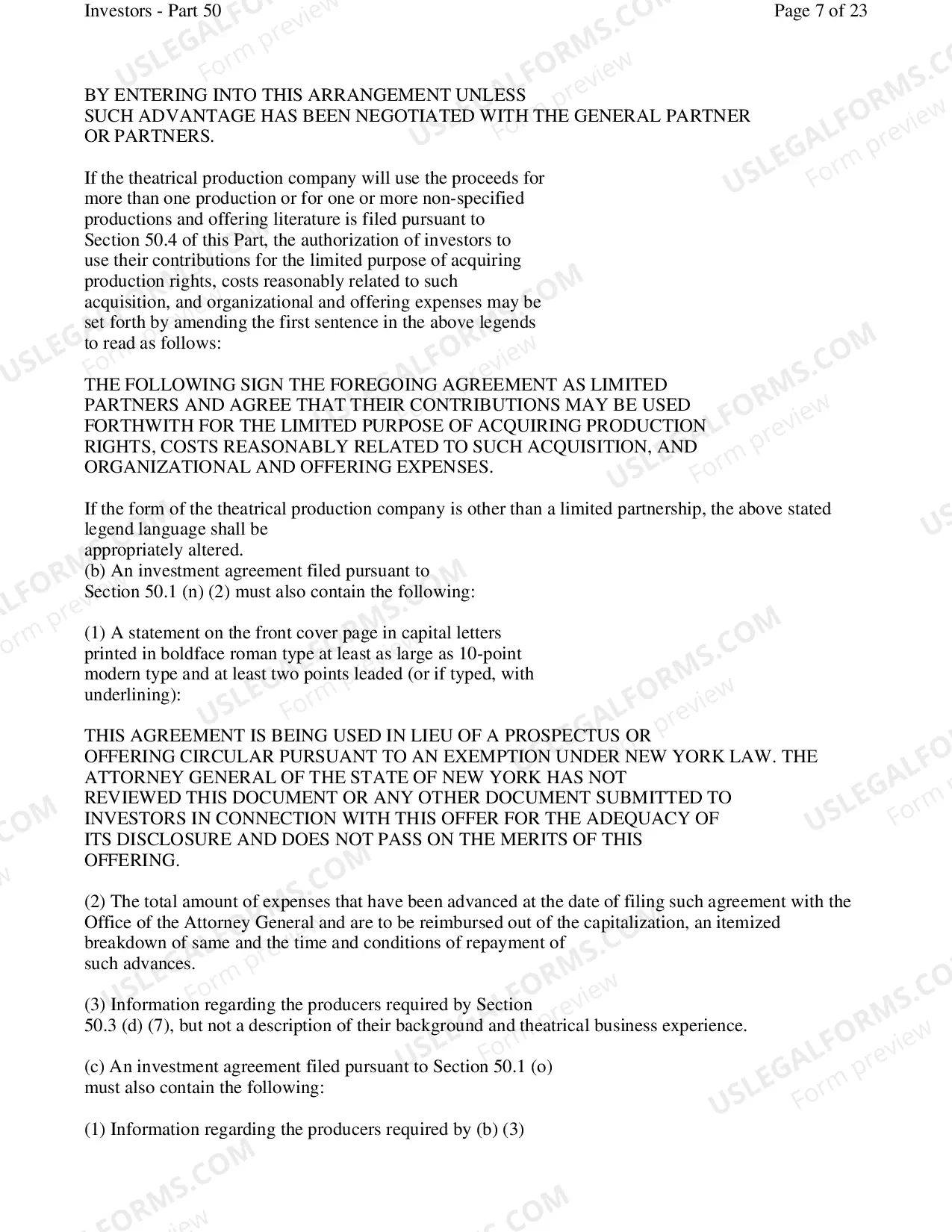 Preview Part 50 Theatrical Financing