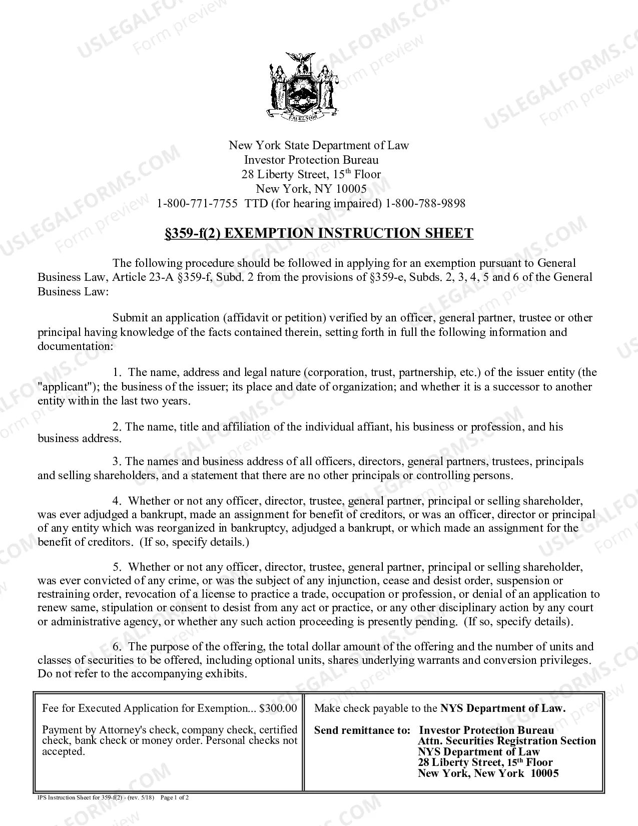 Preview 359-f(2) Exemption Instruction Sheet Printable PDF