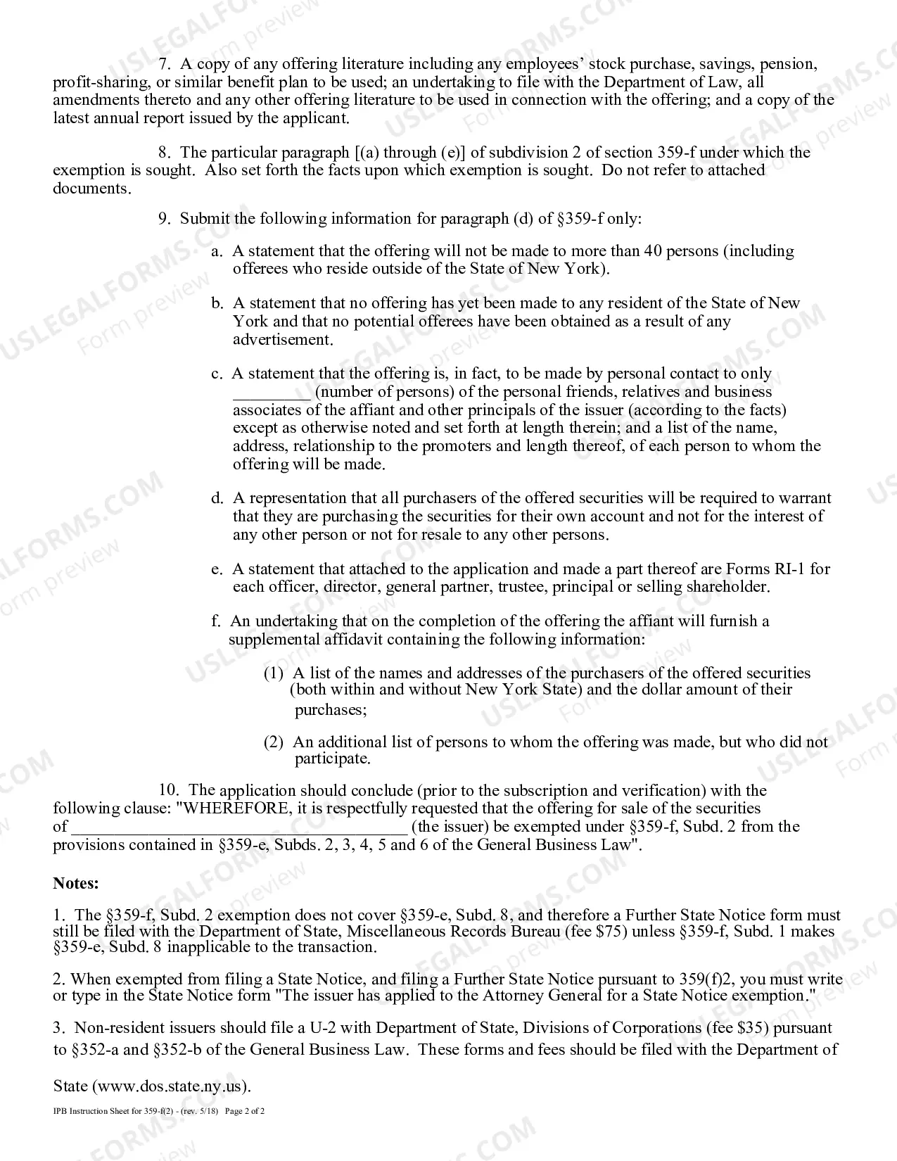 Preview 359-f(2) Exemption Instruction Sheet Printable PDF