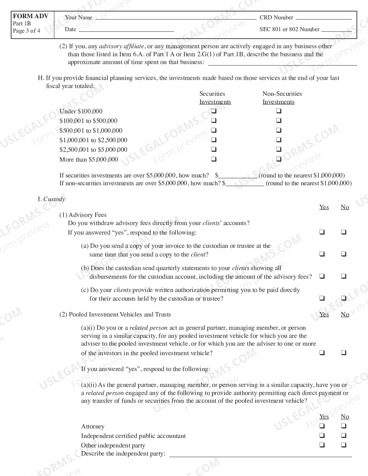 Preview Form ADV- Part 1B Uniform Application for Investment Adviser Registration