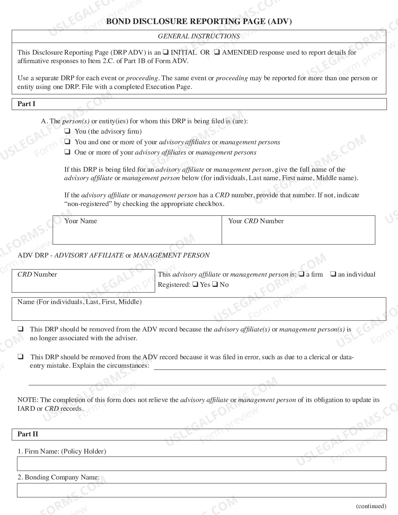 Preview Form ADV- Part 1B Uniform Application for Investment Adviser Registration