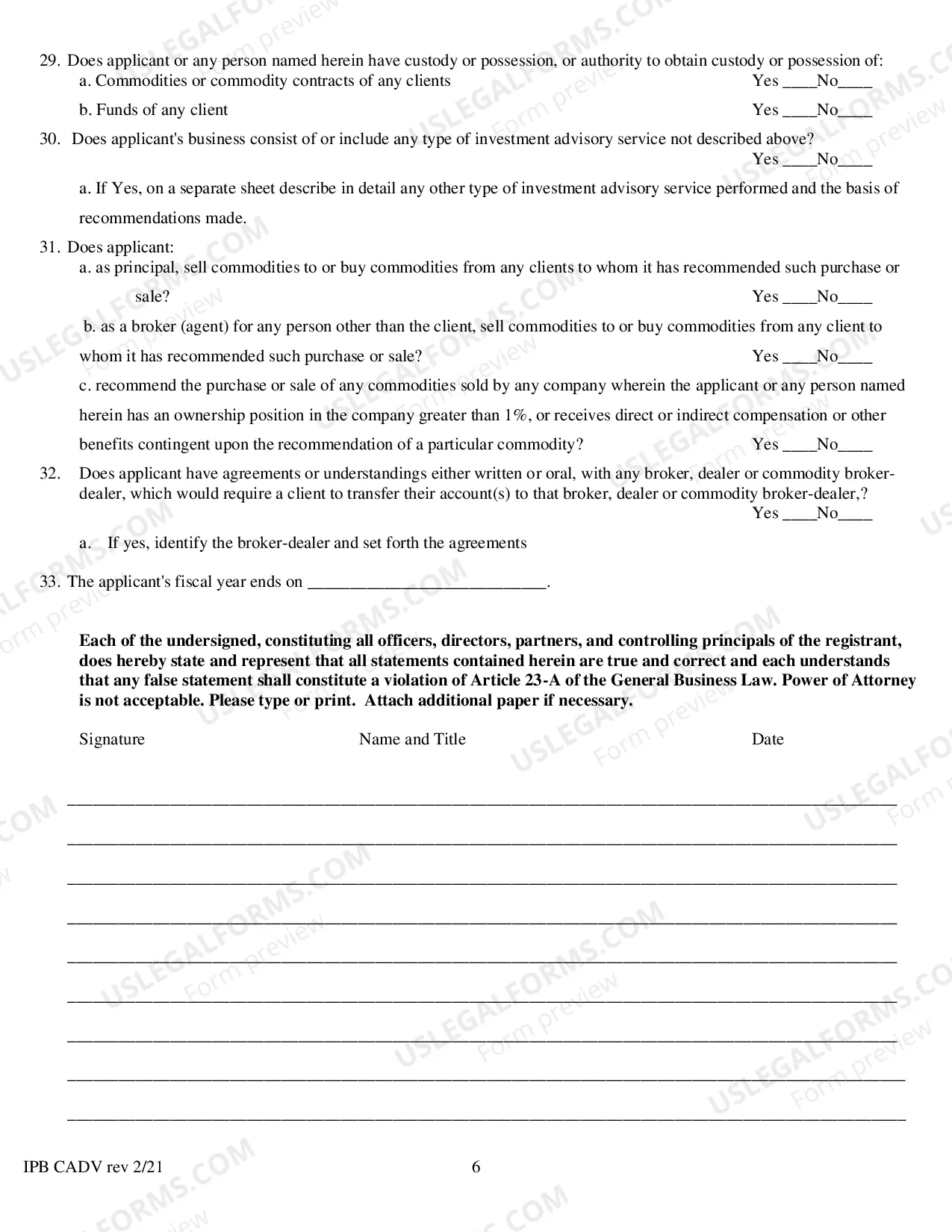 Preview Commody Investment Advisor Statement