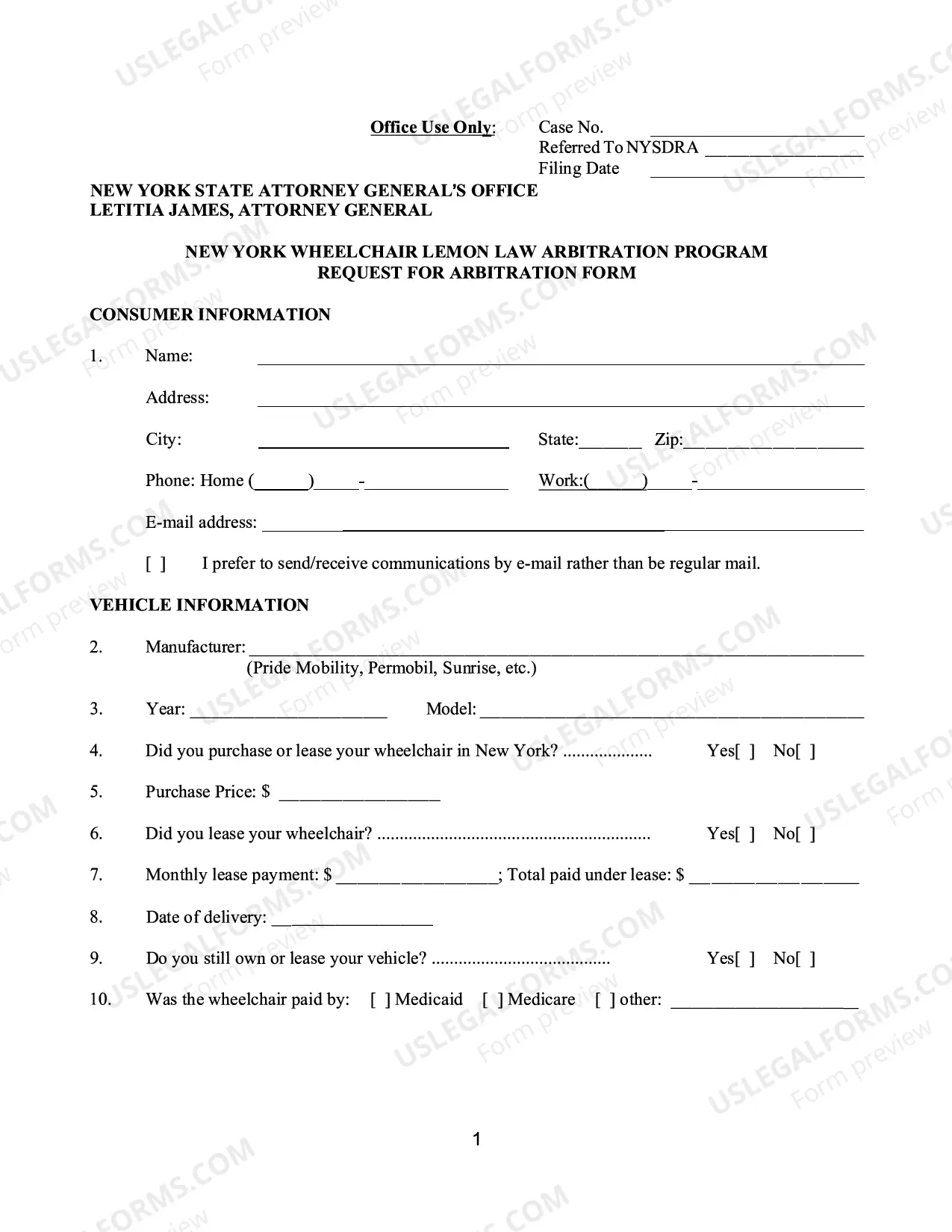 Preview Wheelchair Arbitration Form