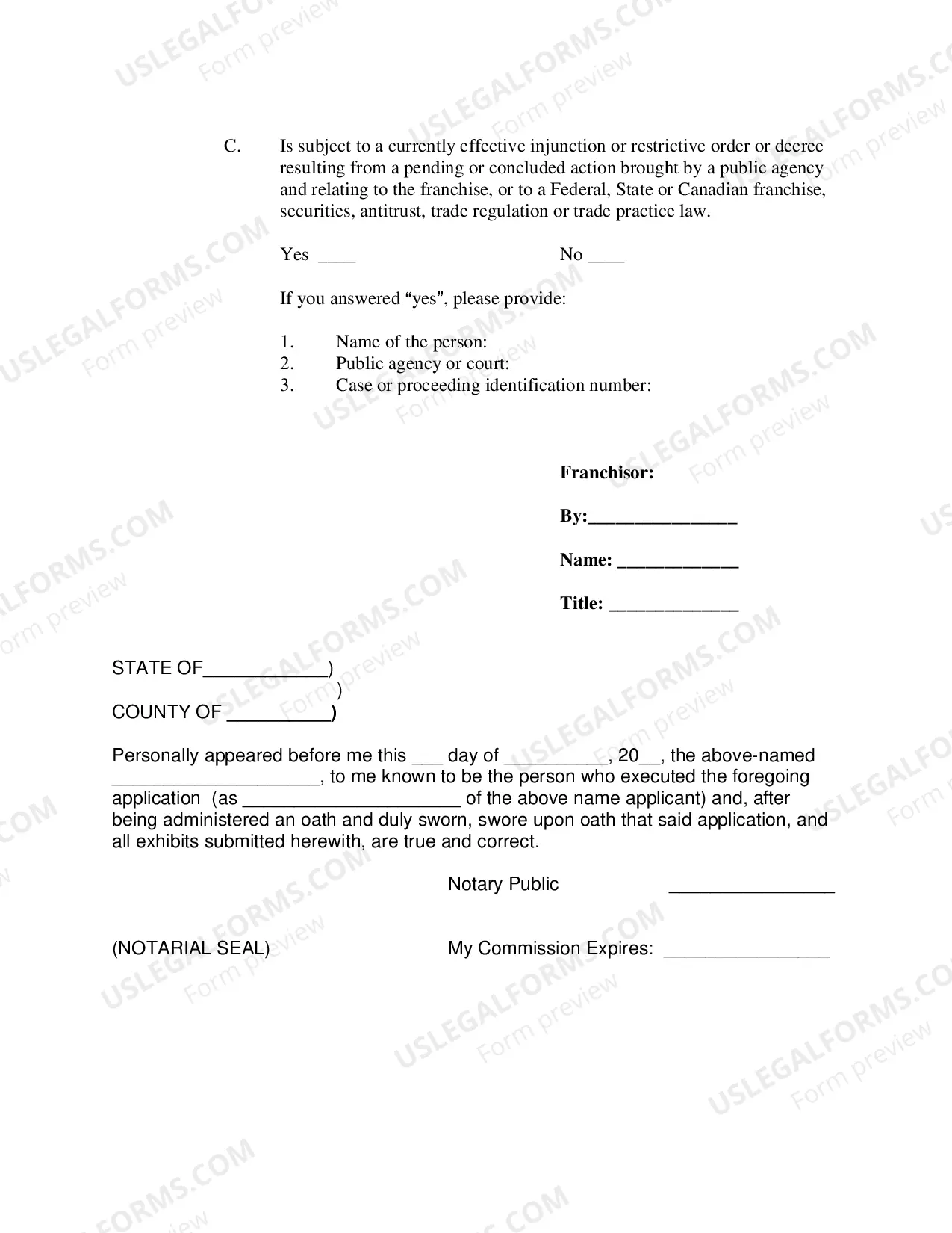 Preview Franchise Seller Disclosure Form