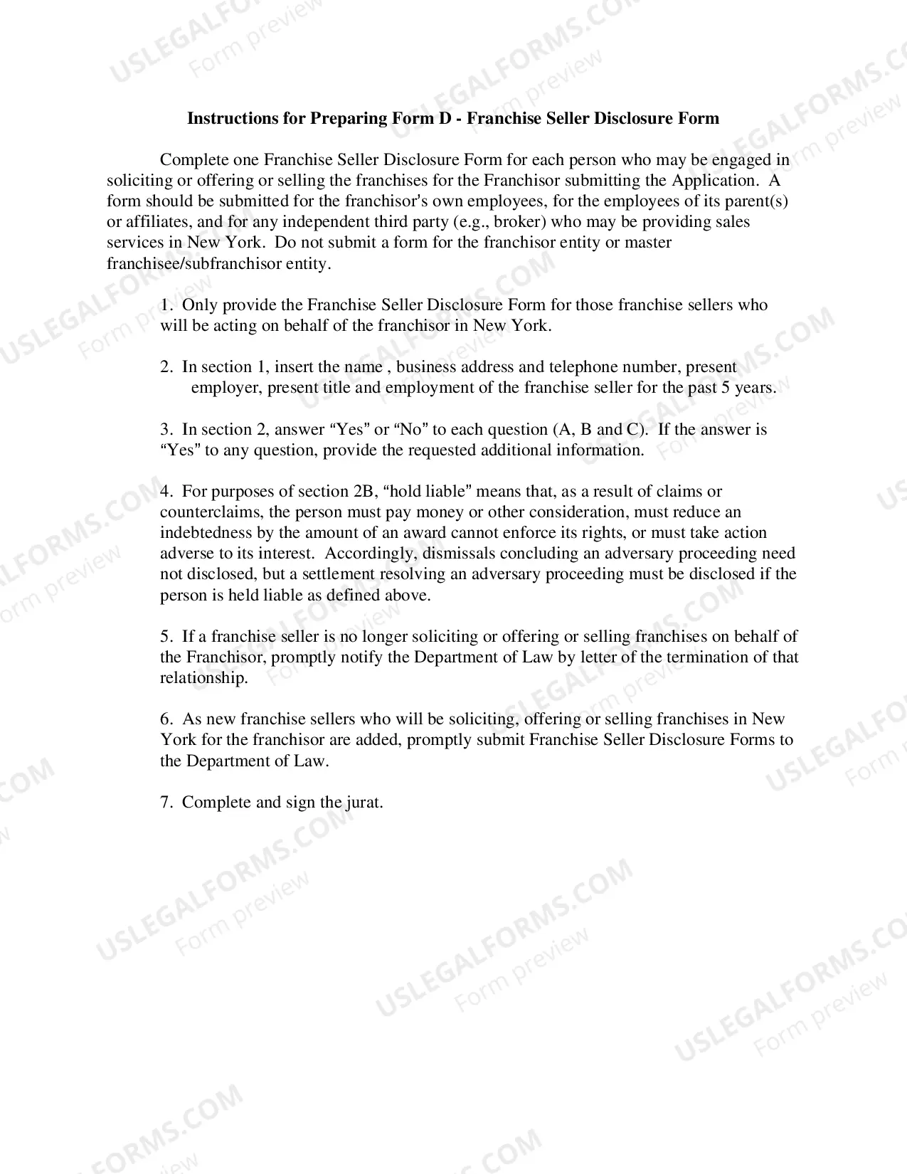 Preview Franchise Seller Disclosure Form
