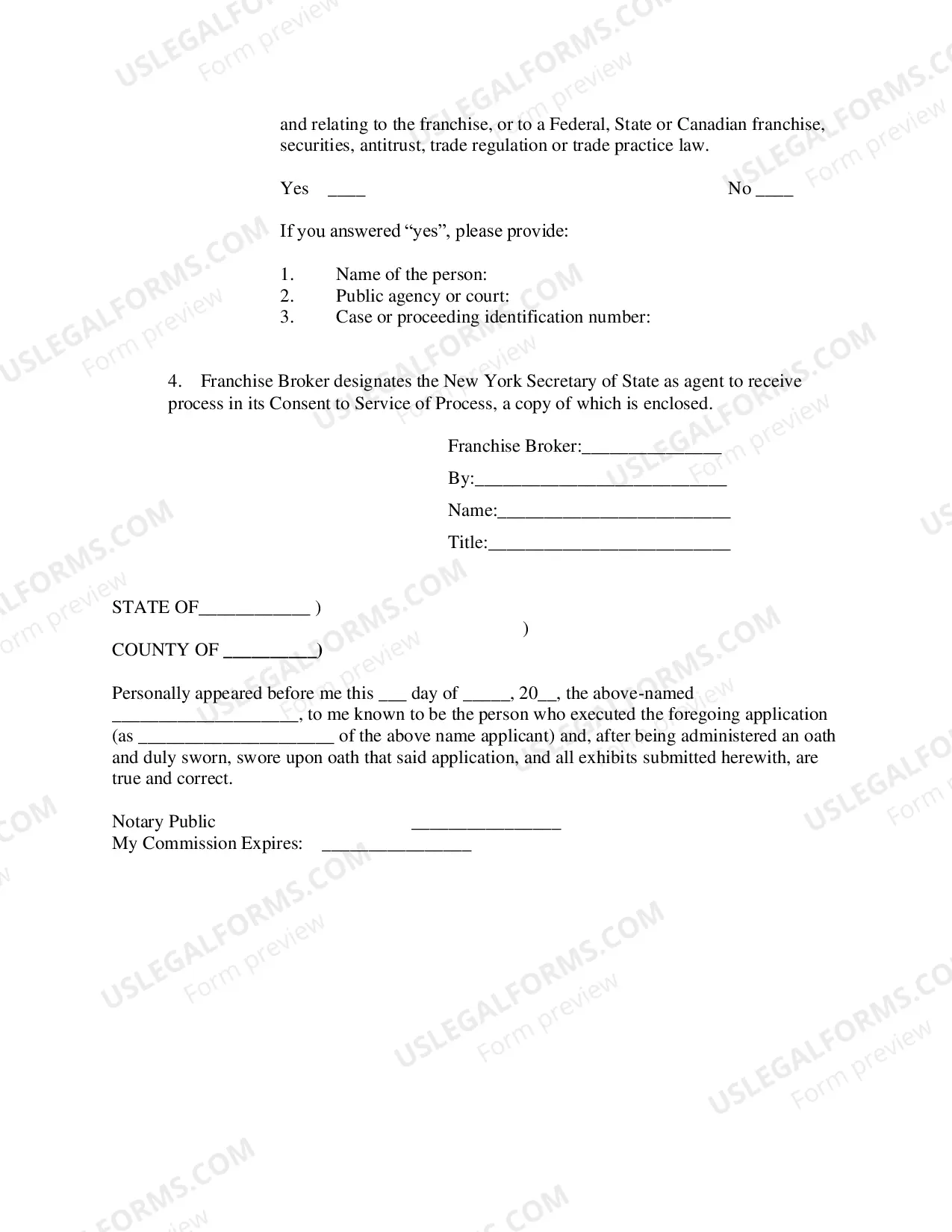 Preview Franchise Broker Registration Form