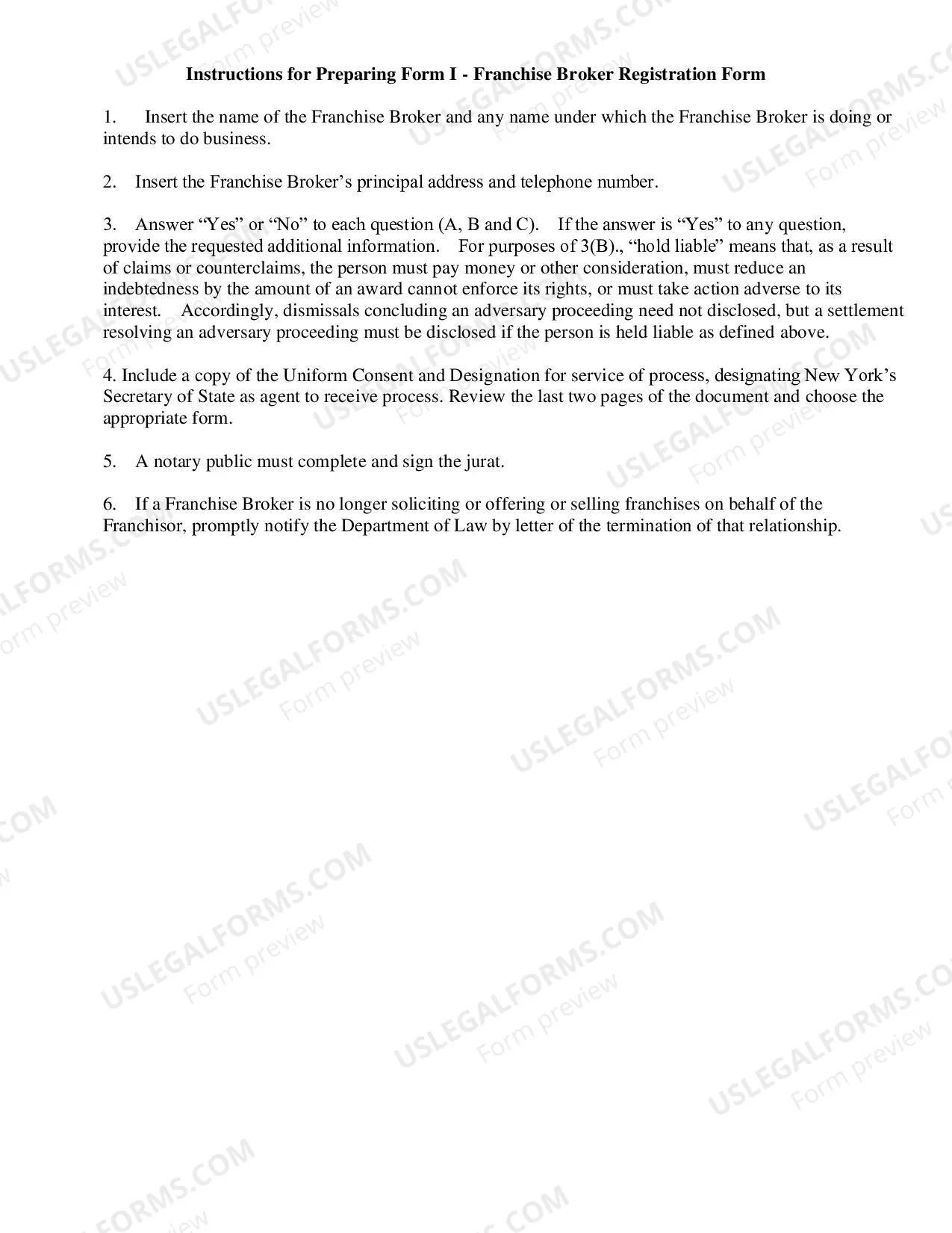 Preview Franchise Broker Registration Form