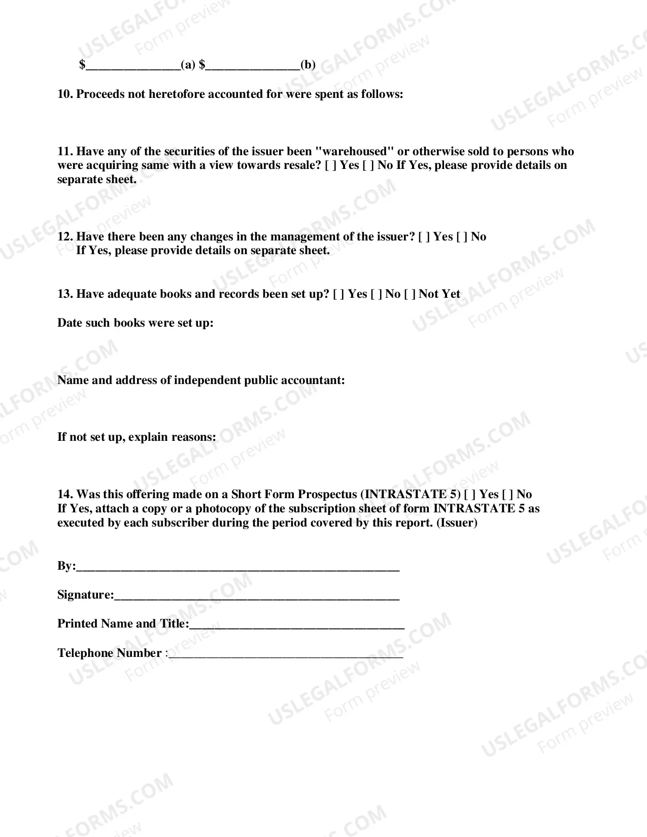 Preview Status Report of Intrastate Financing
