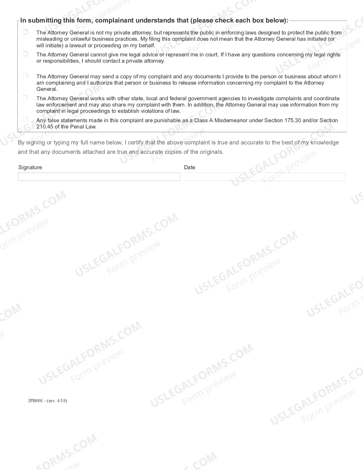Preview Investor Protection & Securities Bureau Complaint Form PDF