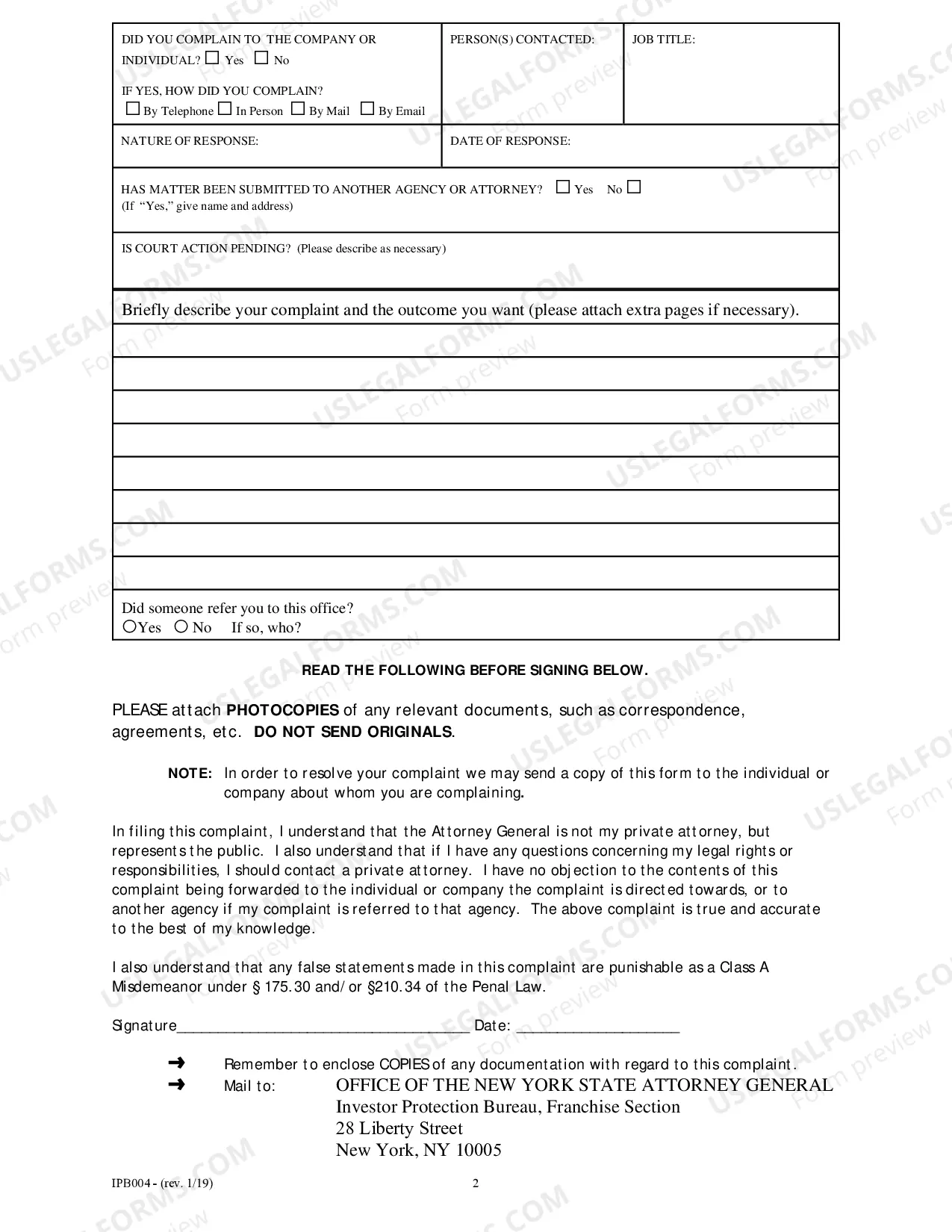 Preview Franchise-Related Complaint Form