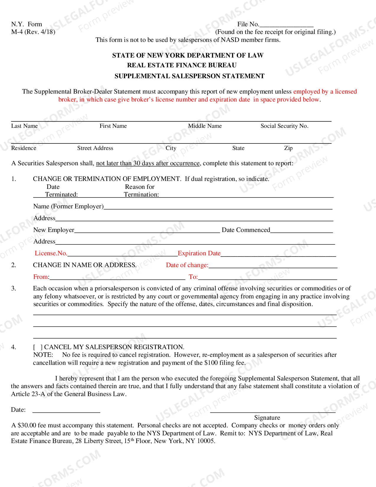 Preview M-4 Supplemental Salesperson Statement
