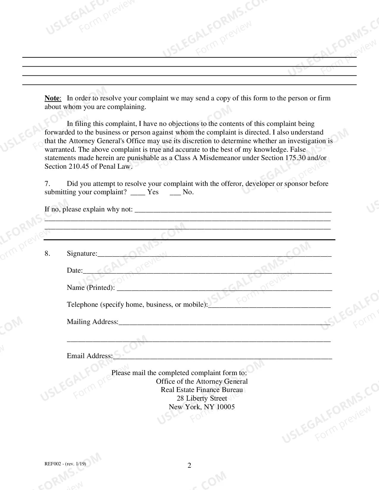 Preview Real Estate Finance Bureau Complaint Form PDF