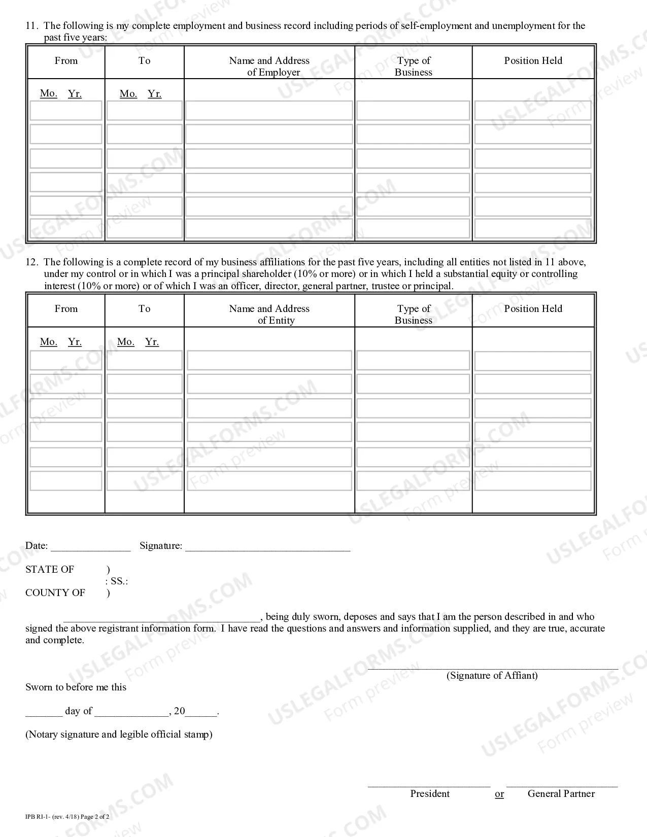 Preview Registrant Information Form