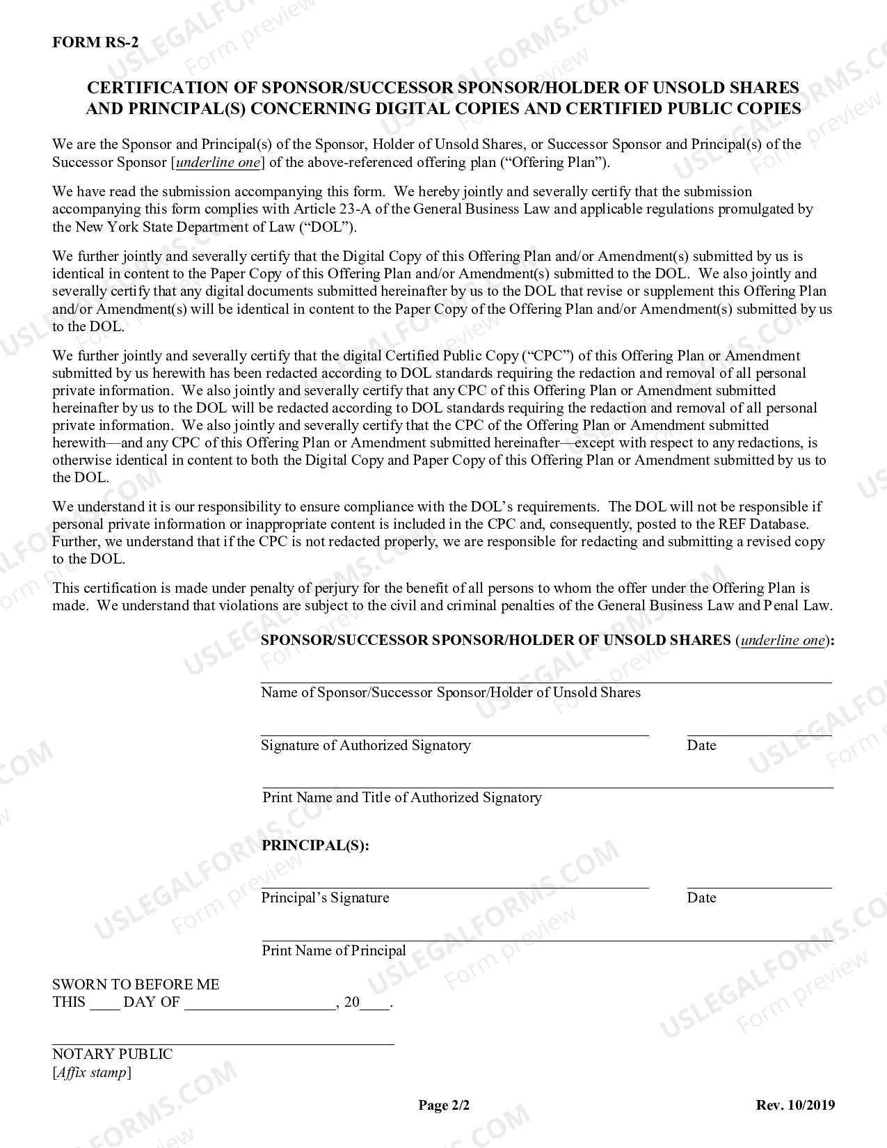 Preview RS-2/CD-2 Amendment Filing Form