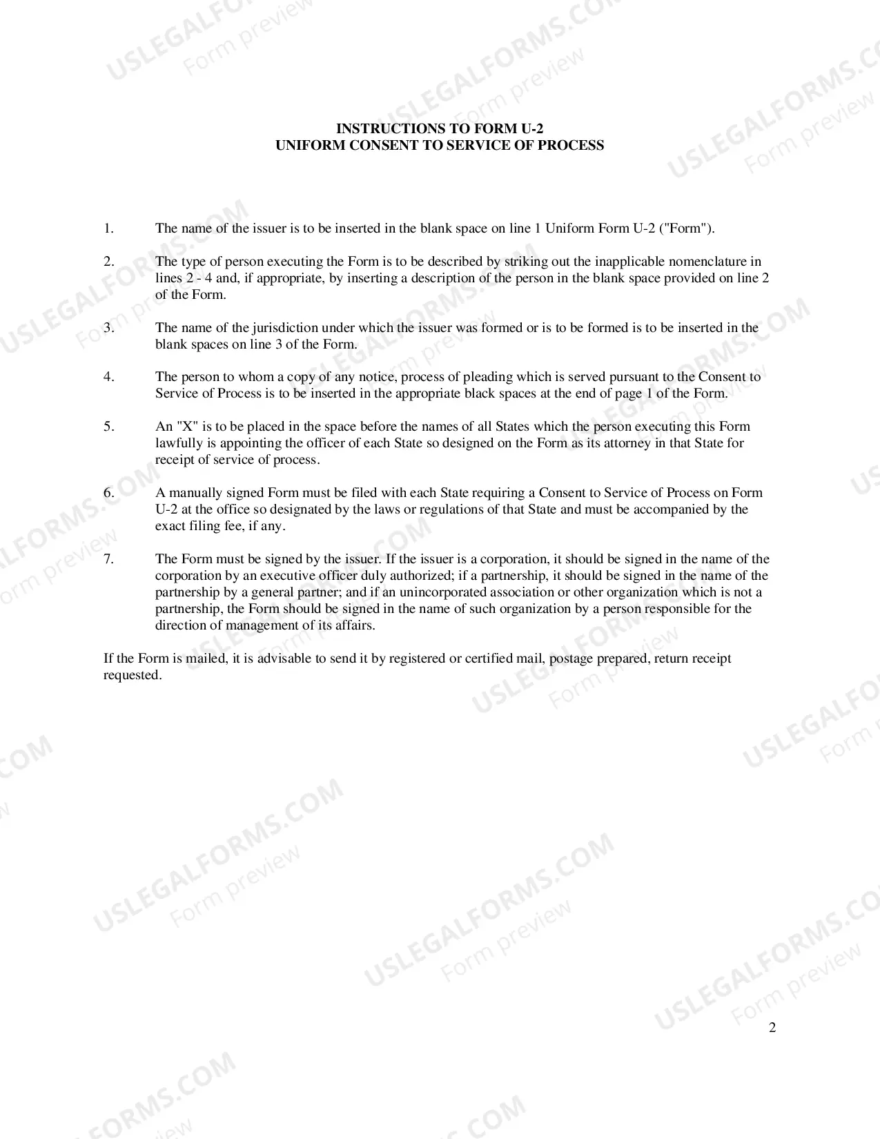 Preview Form U-2 Uniform Consent To Service of Process