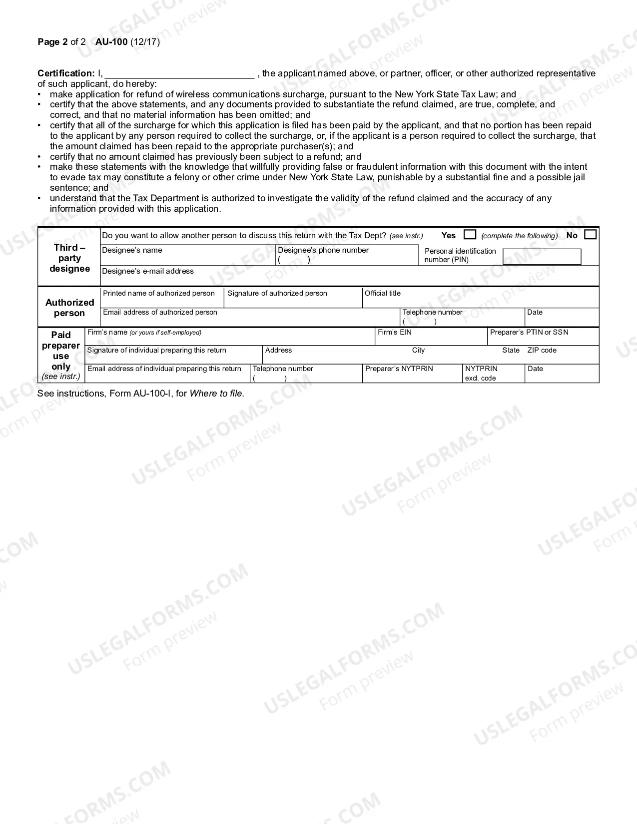 Preview Application for Refund of Wireless Communications Surcharge