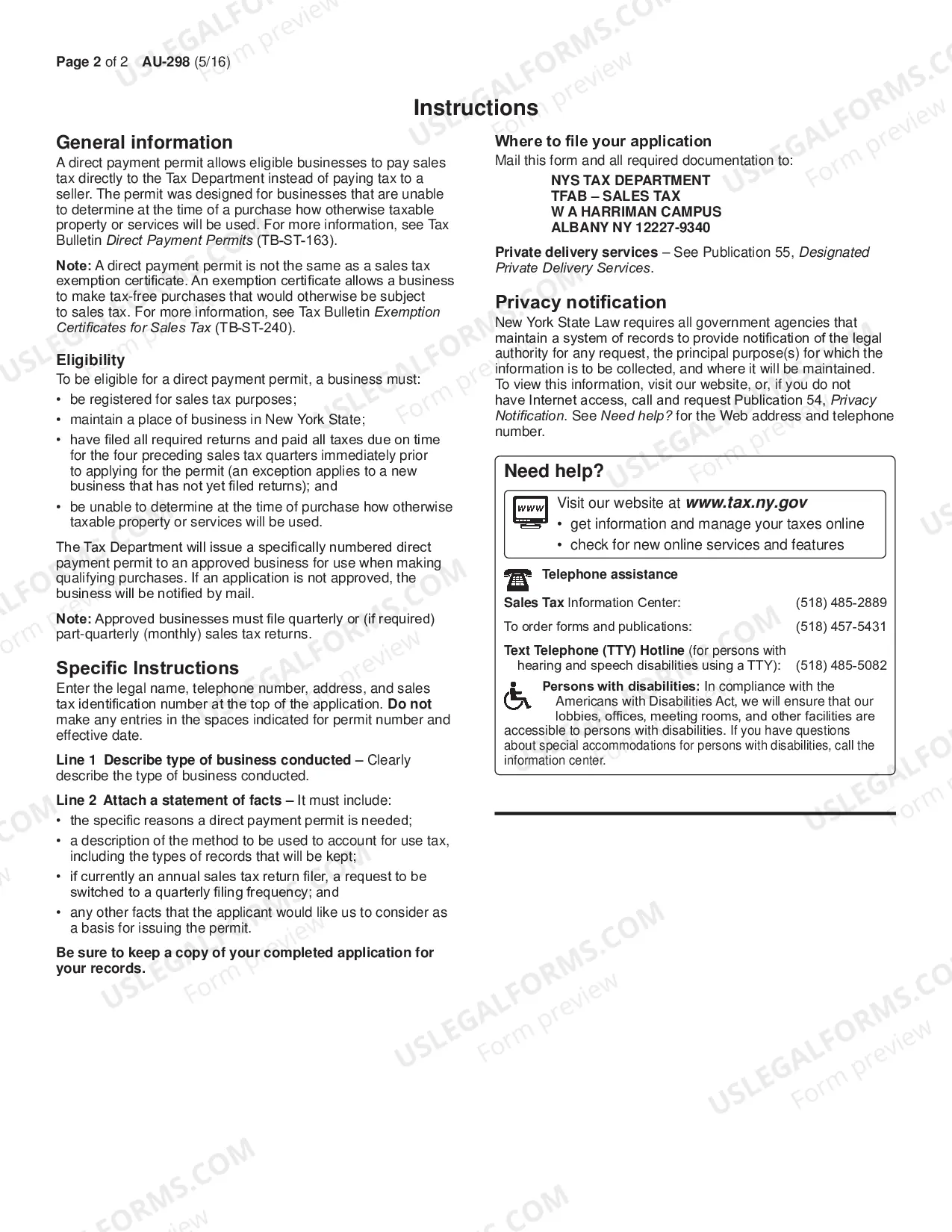 Preview Application for a Direct Payment Permit