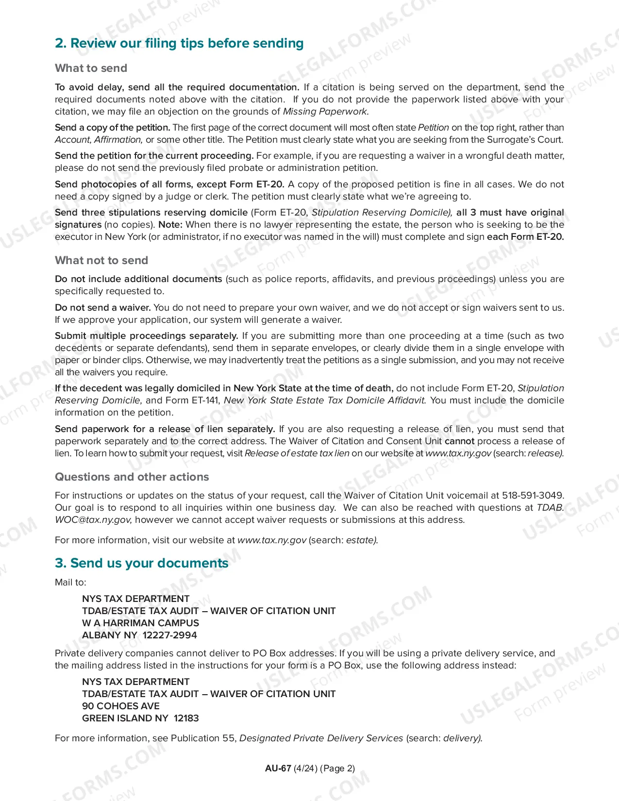 Preview Important Notice - Instructions to Request a Waiver of Citation and Consent
