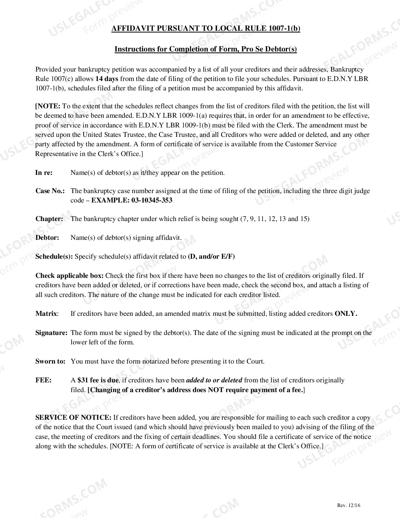 Preview Affidavit Pursuant To Local Rule 1007-1(b)