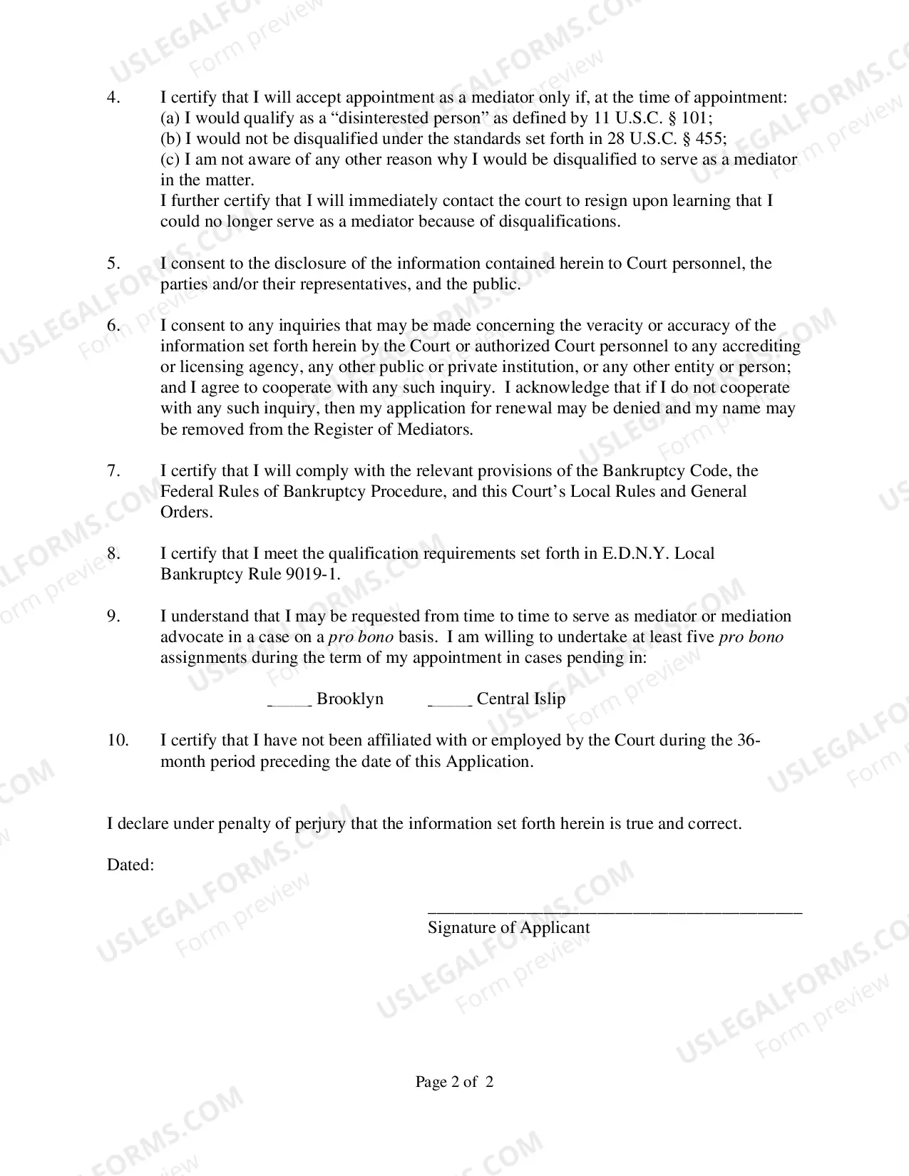 Preview Application For Five-Year Renewal of Appointment On Courts Register of Mediatiors