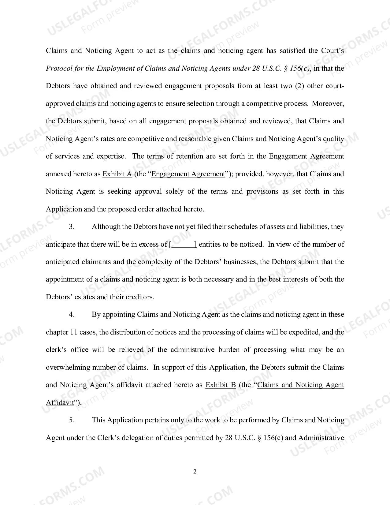 Preview Application For Order Appointing Claims And Noticing Agent