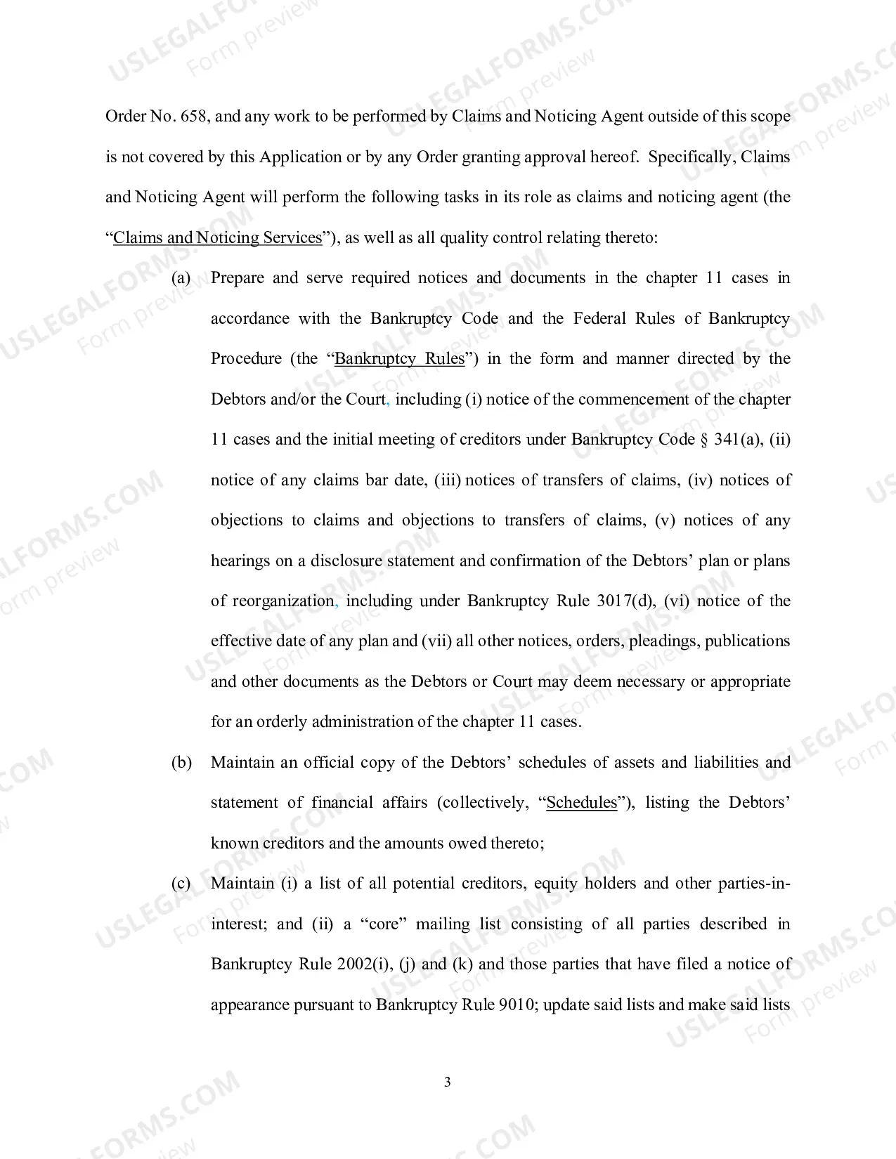 Preview Application For Order Appointing Claims And Noticing Agent