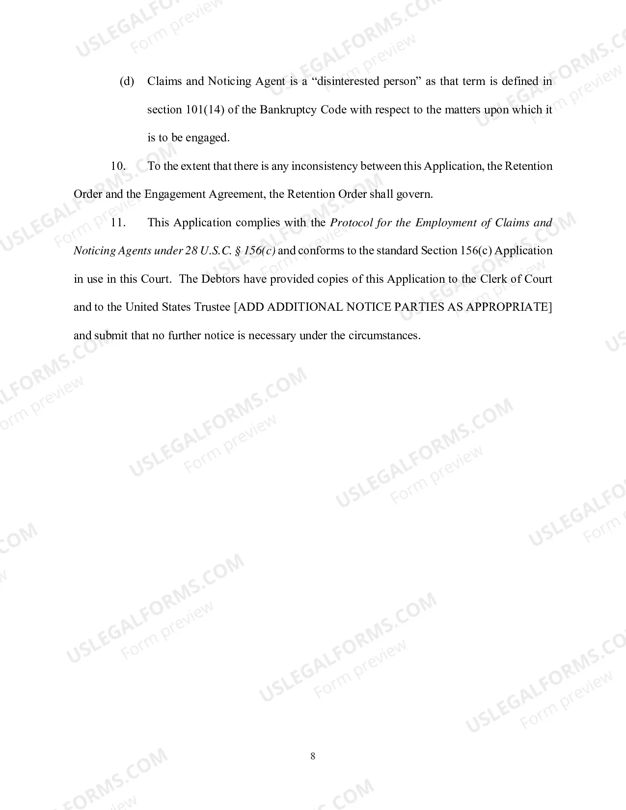 Preview Application For Order Appointing Claims And Noticing Agent
