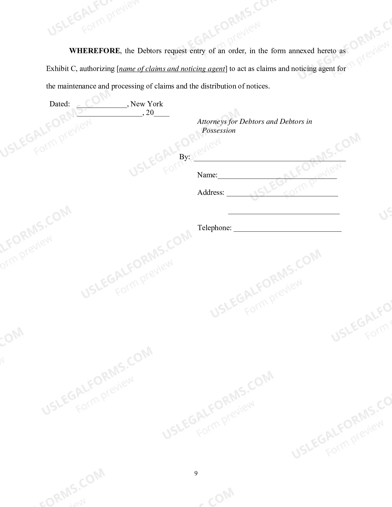 Preview Application For Order Appointing Claims And Noticing Agent