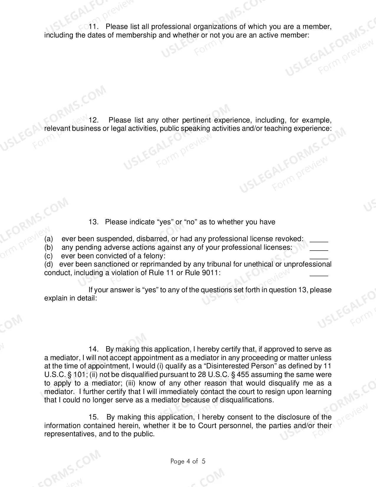 Preview Application Form For Applicants For Inclusion On Mediation Register (Lawyers Only)