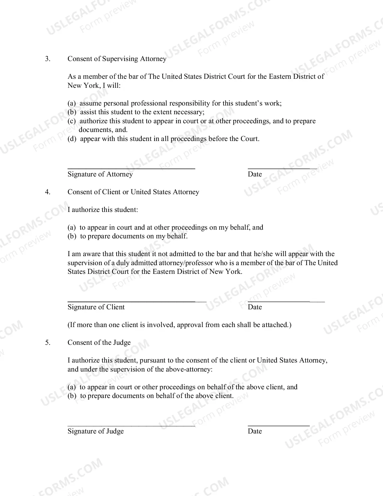 Preview Law Student Intern Appearance Form