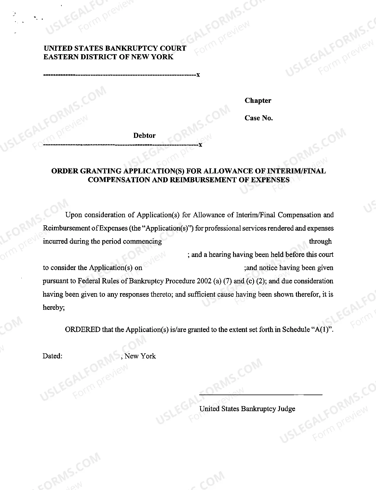 Preview Order Granting Application(s) for Allowance of Interim/Final Compensation and Reimbursement of Expenses
