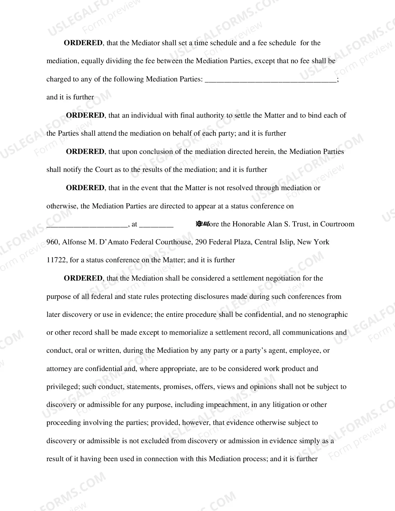 Preview Pro Bono Mediation Referral Order