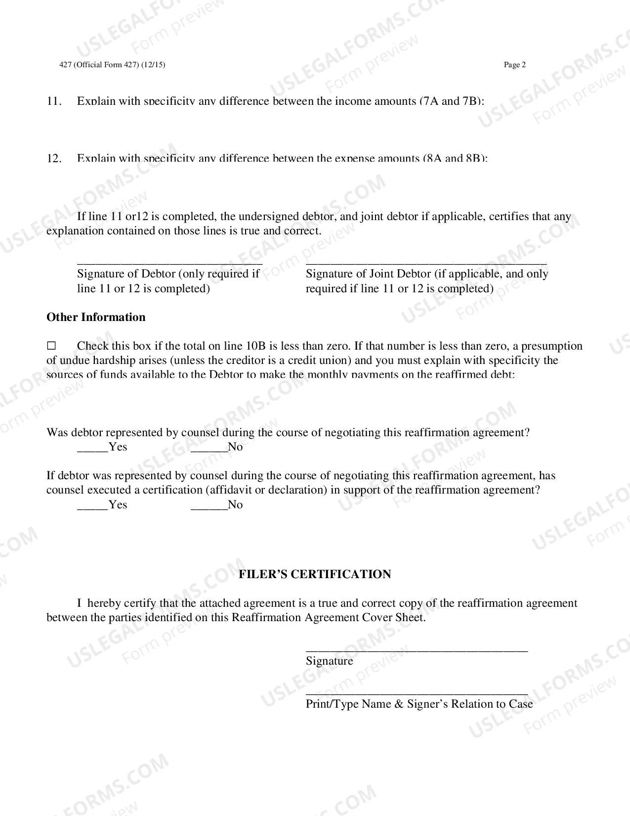 Preview Reaffirmation Cover Sheet