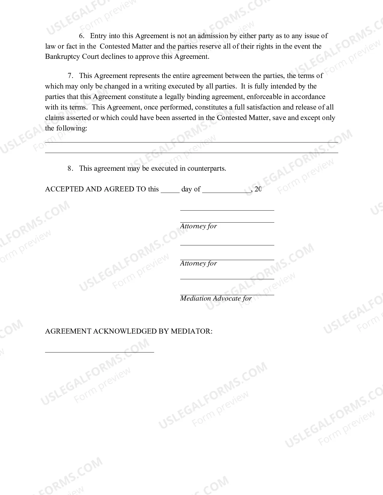 Preview Settlement Agreement Reached at Mediation