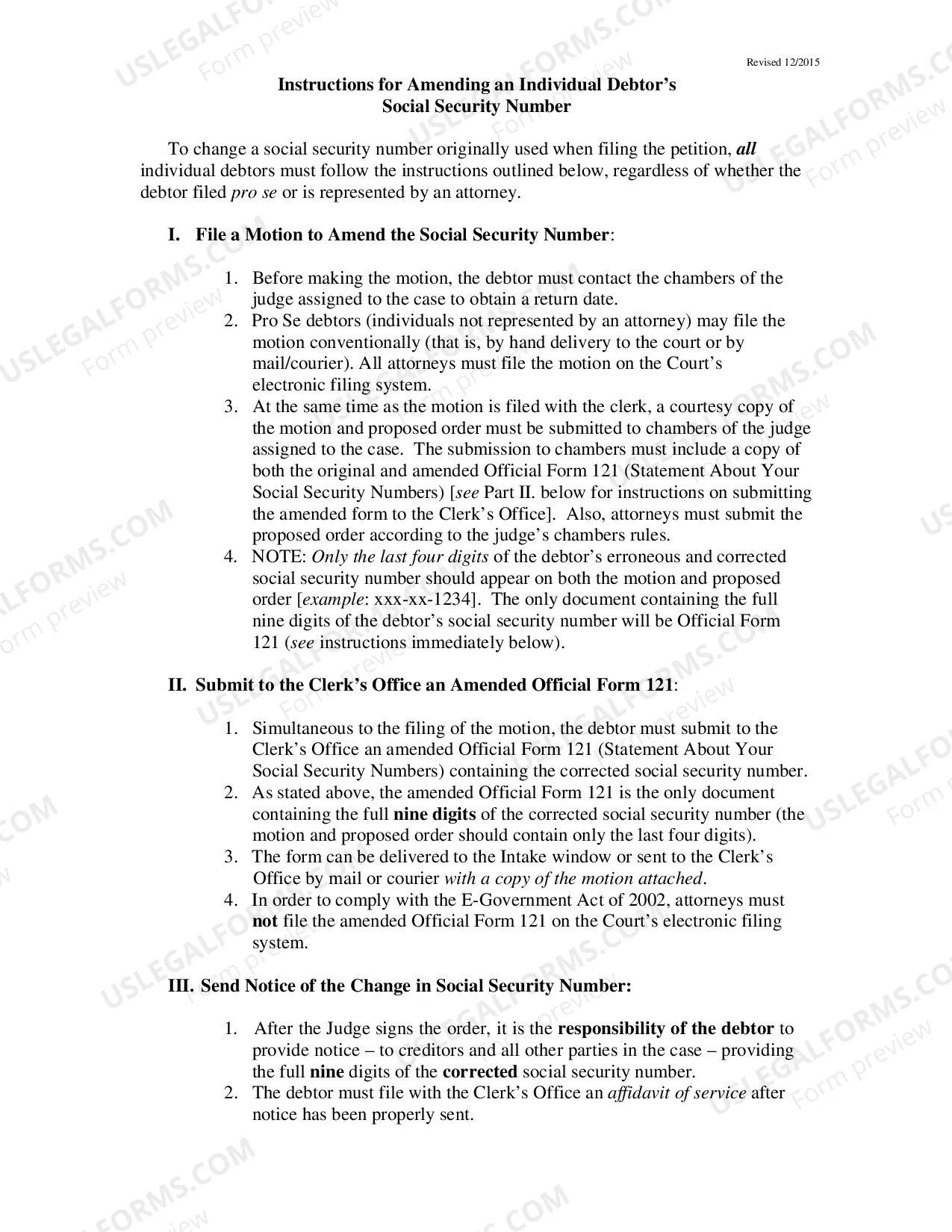 Preview Instructions to Amend Individual Social Security Number