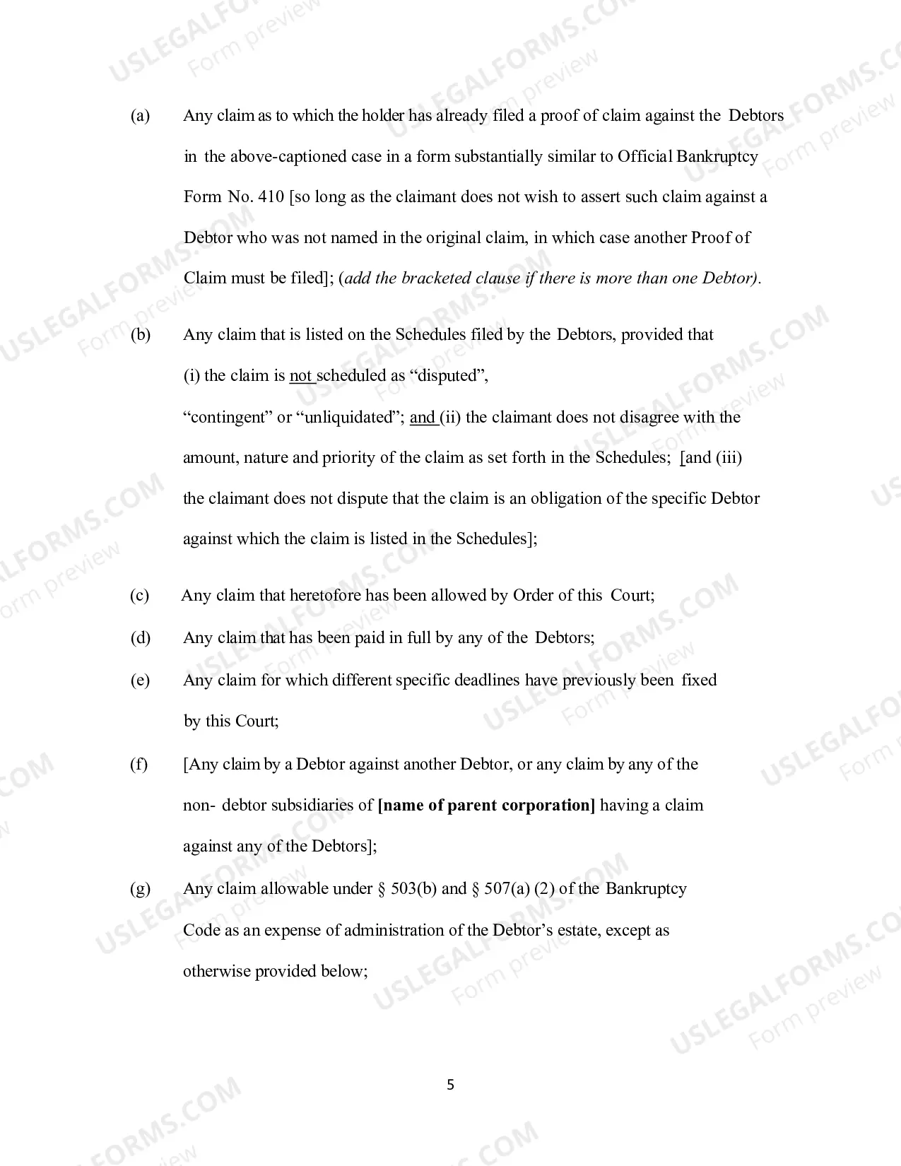 Preview FORM ORDER ESTABLISHING DEADLINE FOR FILING PROOFS of CLAIM (BAR DATE)