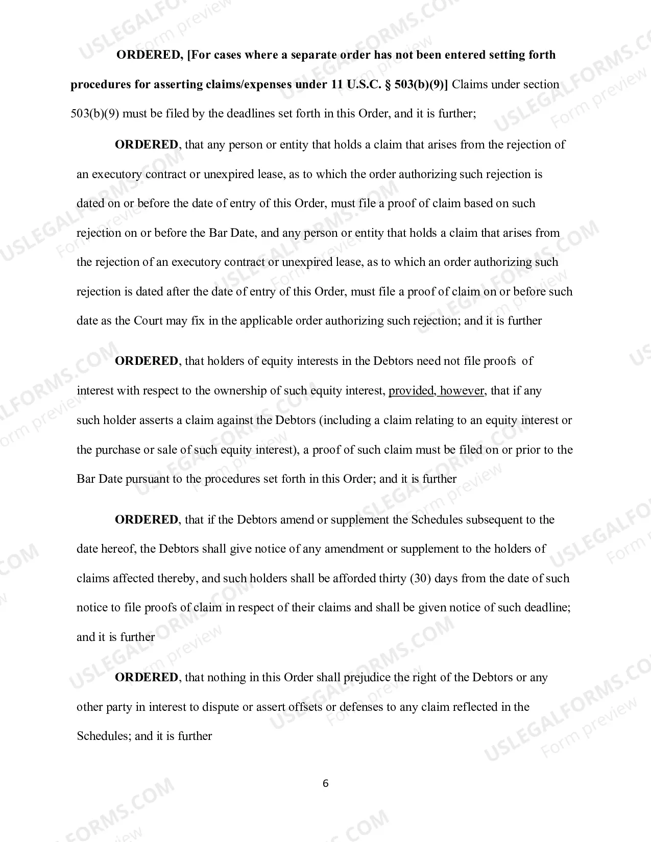 Preview FORM ORDER ESTABLISHING DEADLINE FOR FILING PROOFS of CLAIM (BAR DATE)