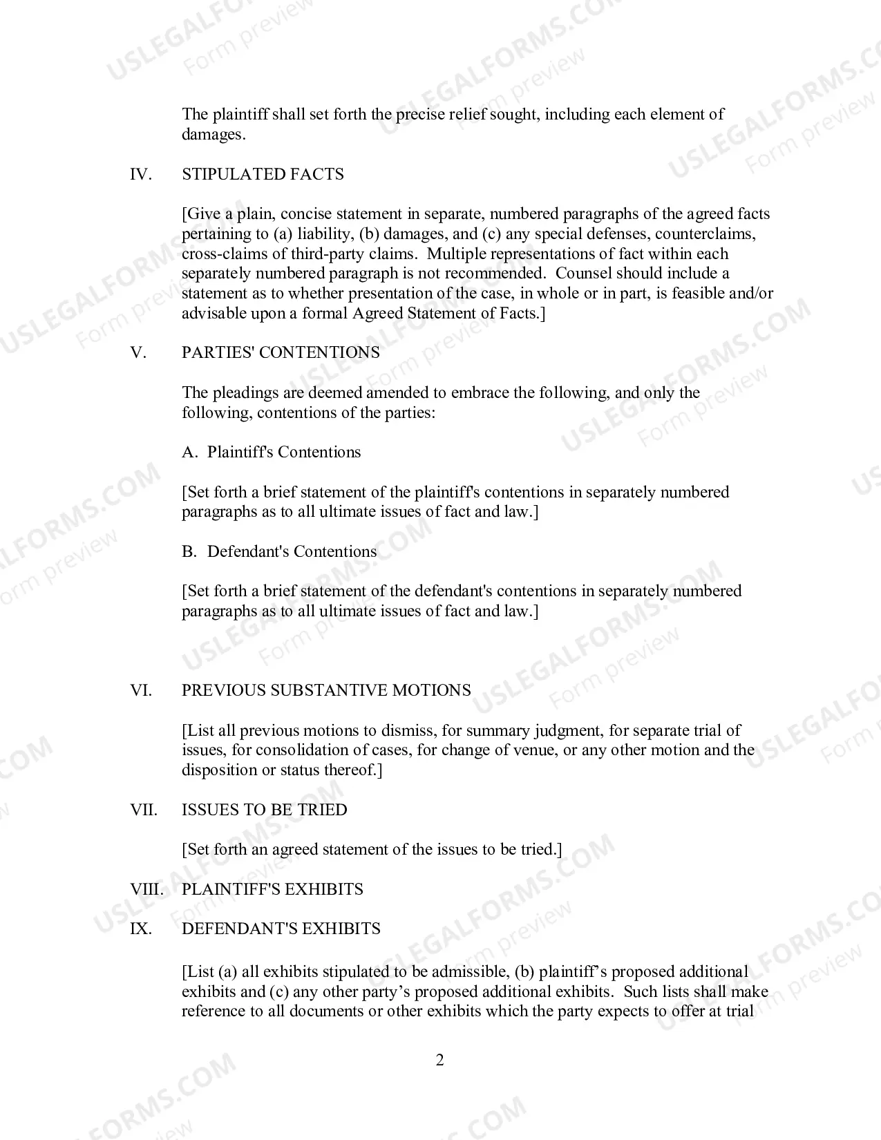Preview Joint Pretrial Conference Order (Template)