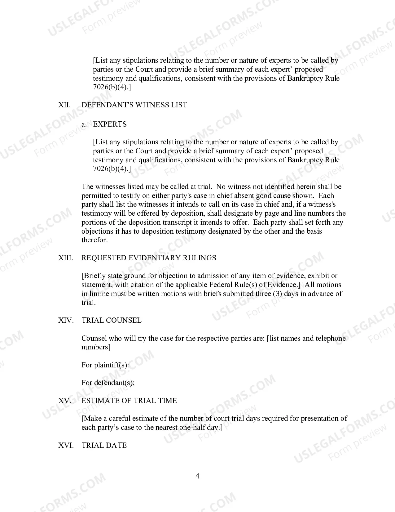 Preview Joint Pretrial Conference Order (Template)