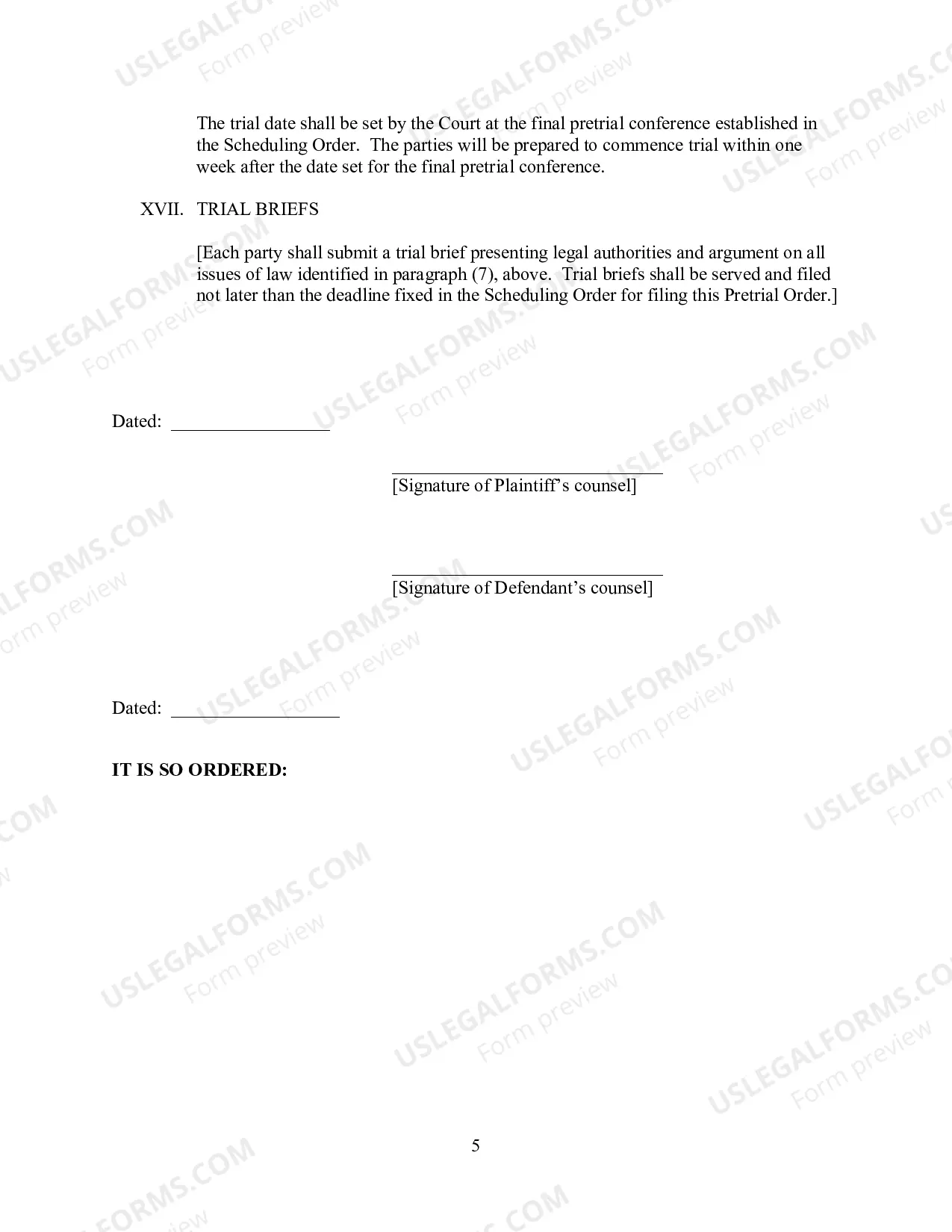 Preview Joint Pretrial Conference Order (Template)